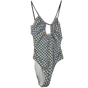 NWT Bec + Bridge Kaleidoscope One Piece Swimsuit Blue Gold Geometric Terry US 6